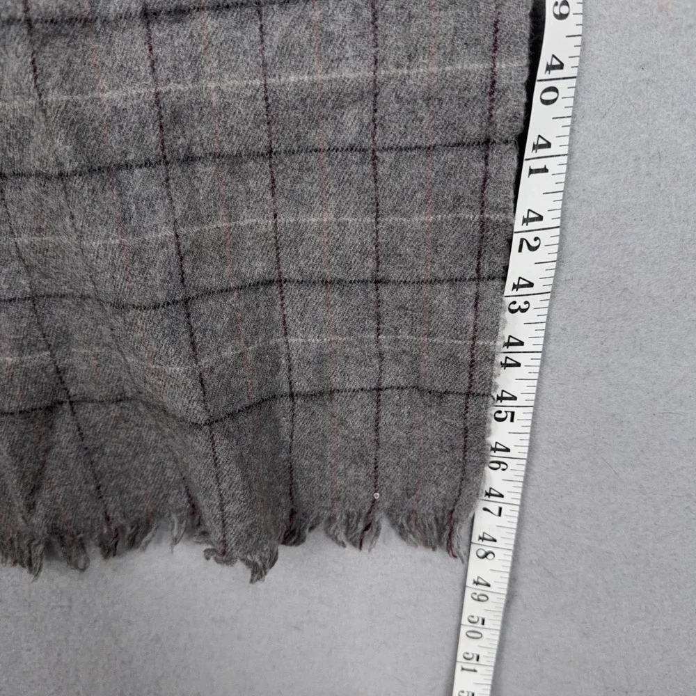 Christian Dior Scarf Mens One Size Gray Grid Merino Wool Fringed Luxury Designer